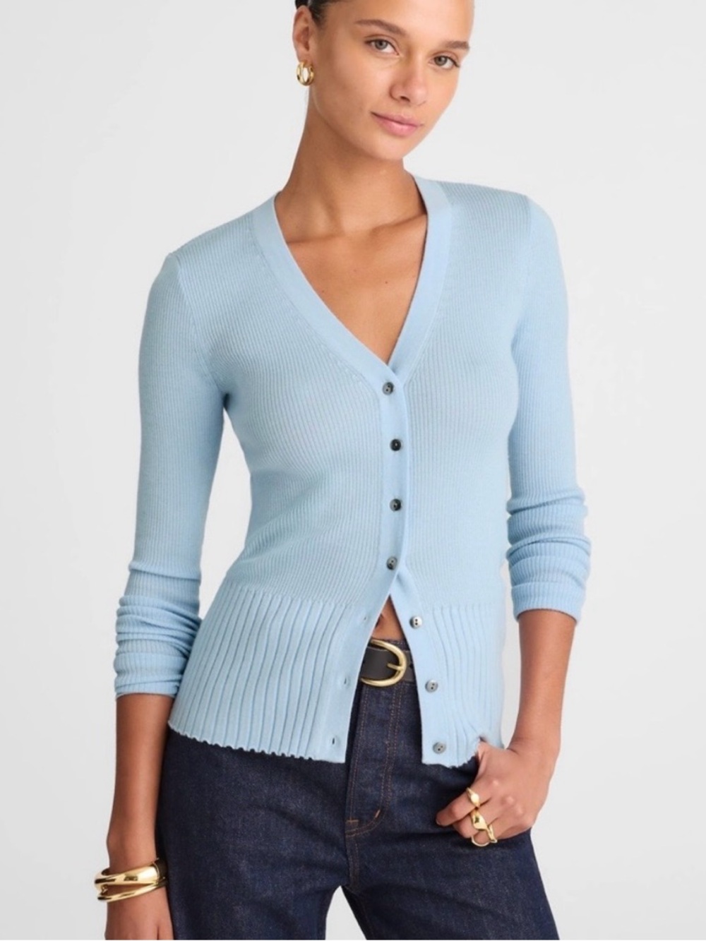 NWT! MADEWELL Women’s V-Neck Cardigan in Merino-Silk Blend Light Blue Size Large